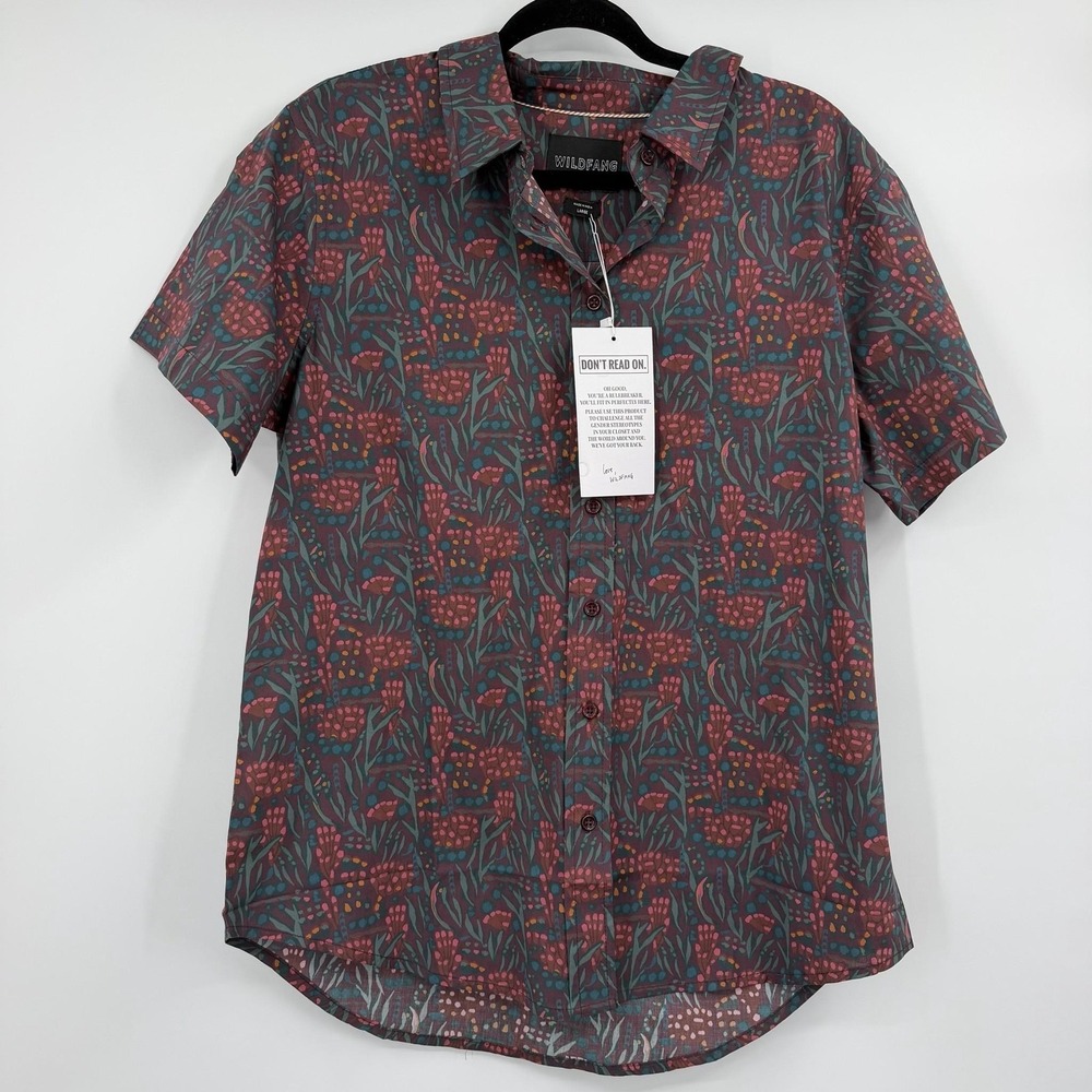WILDFANG Shirt Mens Large Multicolor Floral Button Up Short Sleeve Collared